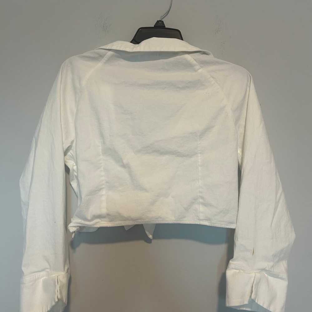 Reformation White Cropped Blouse Long Sleeve Line… - image 5