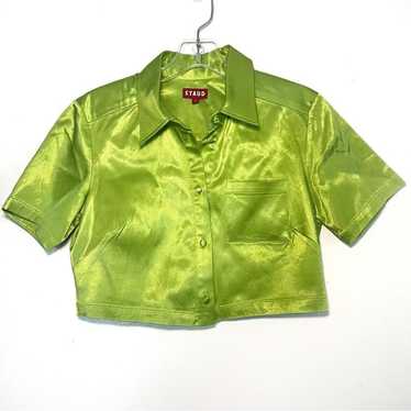 Staud Green Satin Copa Button Down Crop Top - Sma… - image 1