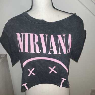 Upcycled Nirvana Cropped Graphic Band Tee Shirt w… - image 1