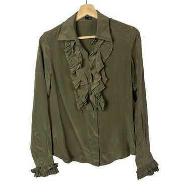 Theory Olive Green Sandor Ripple Silk Ruffle Long… - image 1