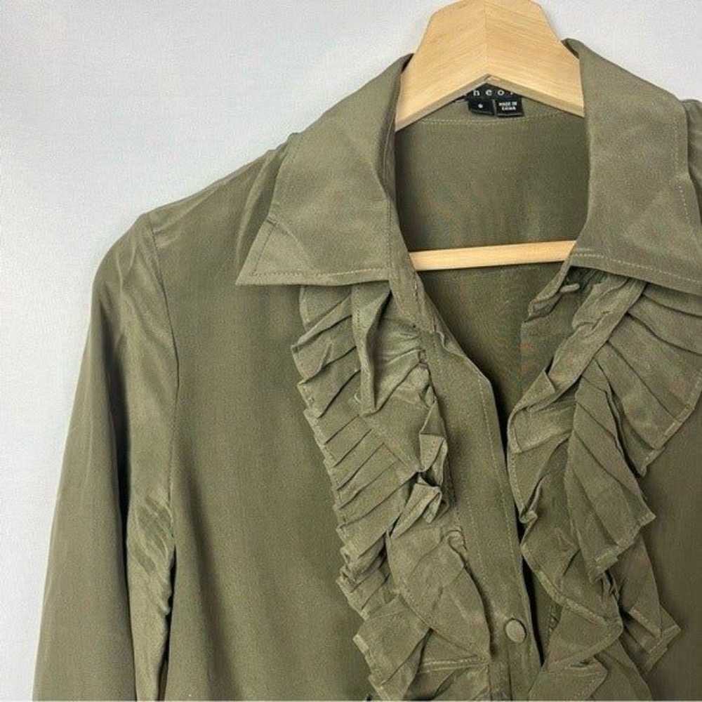 Theory Olive Green Sandor Ripple Silk Ruffle Long… - image 3