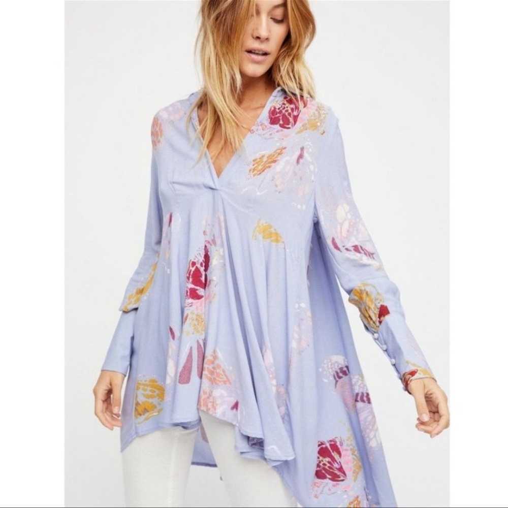 Free People Shirt Womens Small Blue Field Of Butt… - image 10