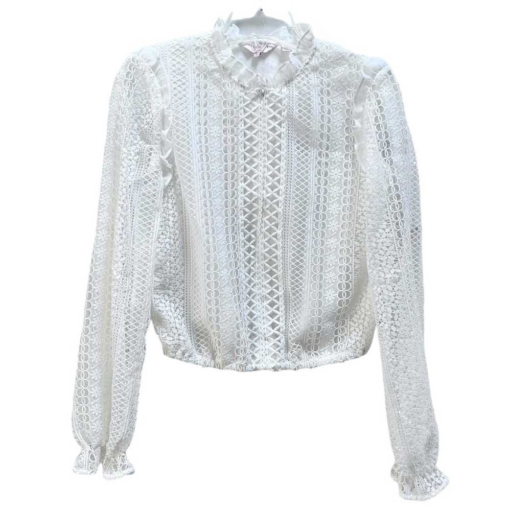 Ted Baker Zip Up Ecru Frilled Lace Blouse size 4/6 - image 1