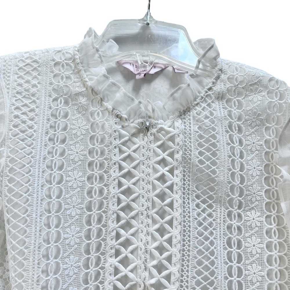 Ted Baker Zip Up Ecru Frilled Lace Blouse size 4/6 - image 4