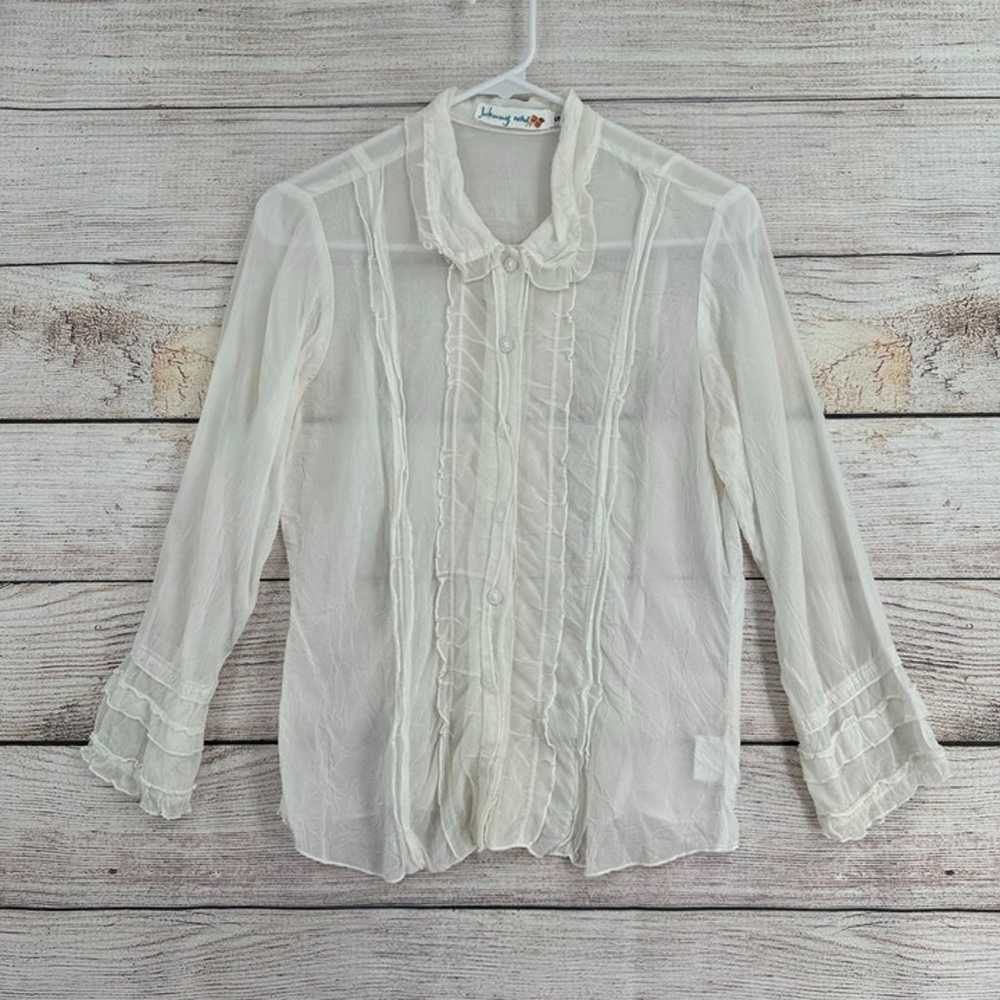 Johnny Was Semi Sheer Crinkle Button Up Blouse Wo… - image 1