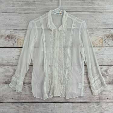 Johnny Was Semi Sheer Crinkle Button Up Blouse Wo… - image 1