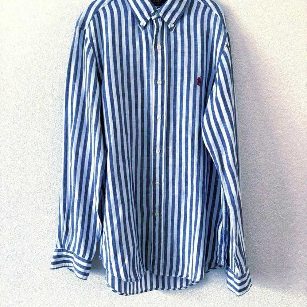 Ralph Lauren Linen Linen Shirt Stripe Blue S - image 1