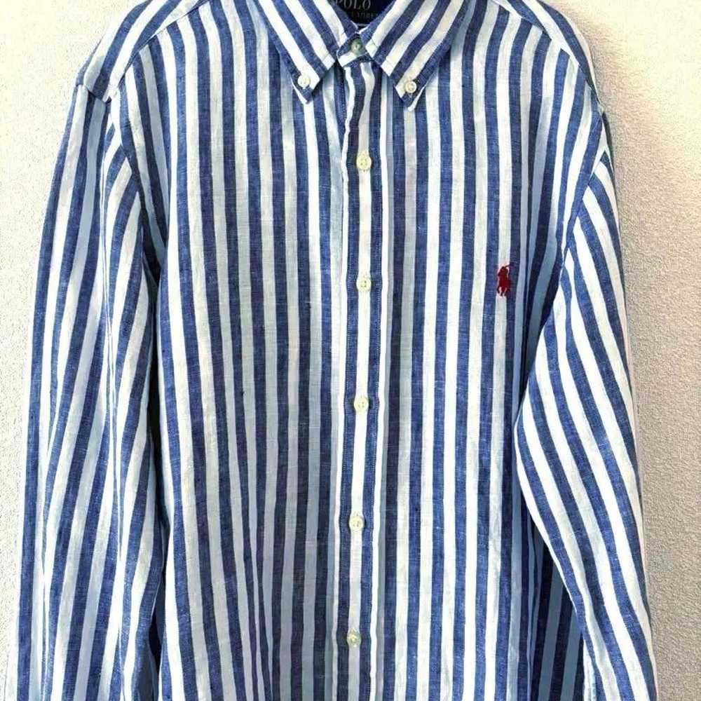 Ralph Lauren Linen Linen Shirt Stripe Blue S - image 2