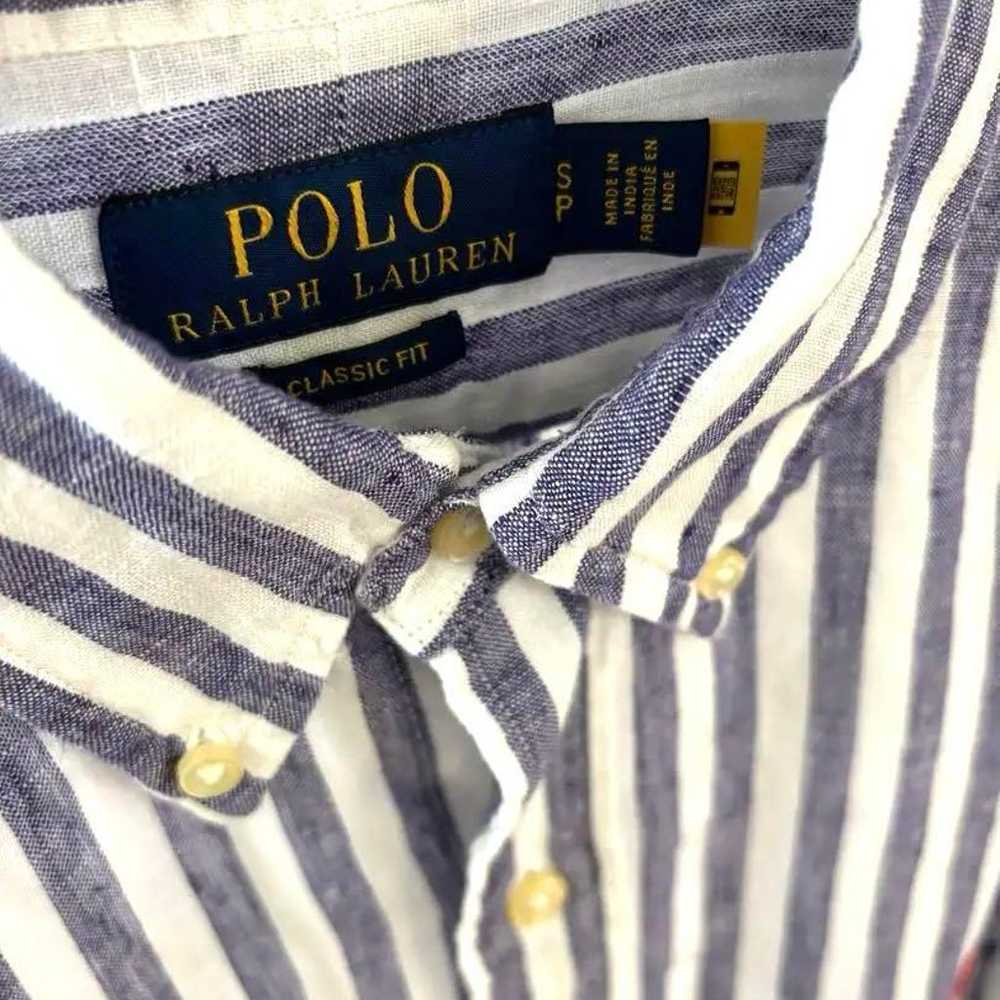 Ralph Lauren Linen Linen Shirt Stripe Blue S - image 5