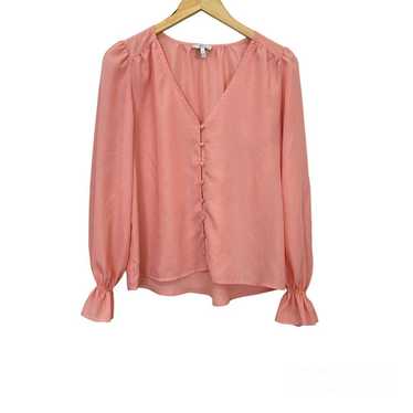 Joie Bolona Silk Blouse Pink Bell Cull Button Dow… - image 1