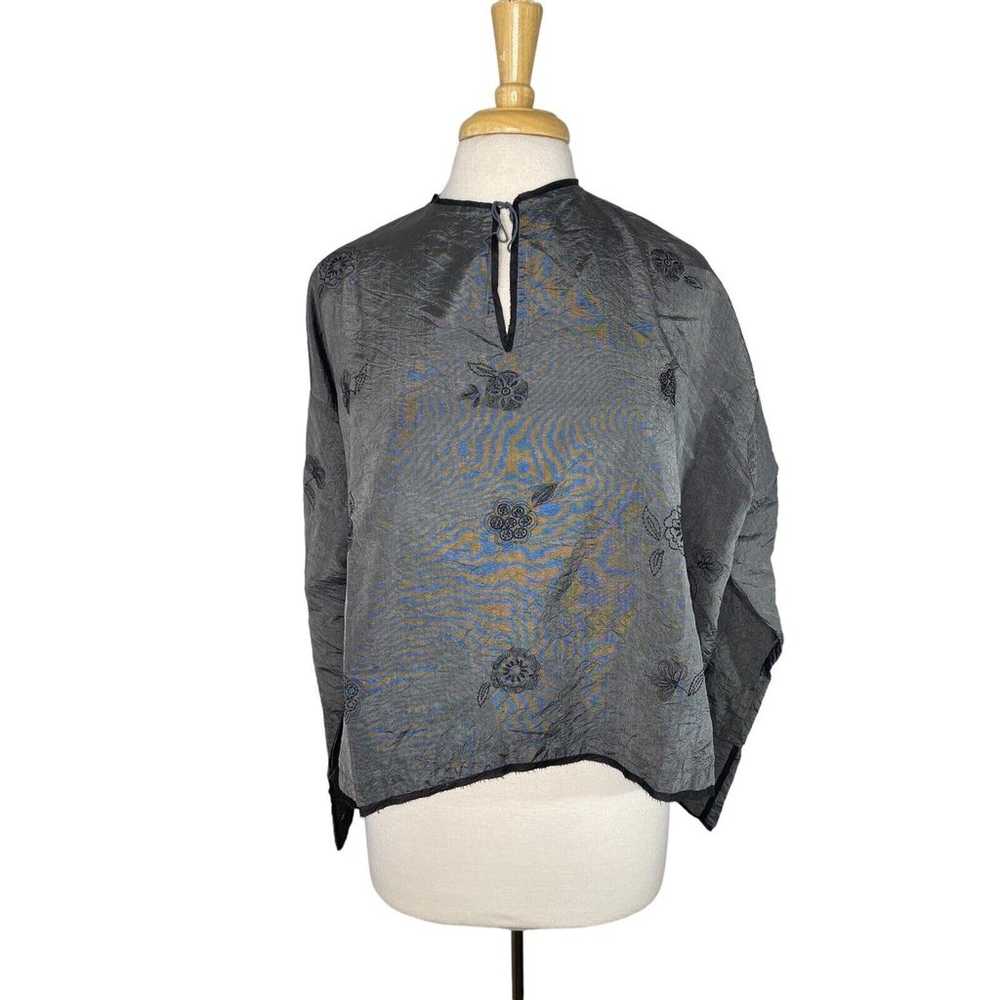 ABRAHAM & THAKORE 100% Silk Gray Embroidered Long… - image 1