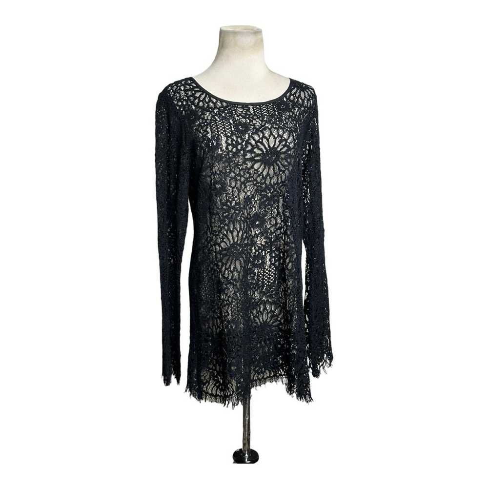 Gold Hawk black sheer long sleeves lace top size … - image 10