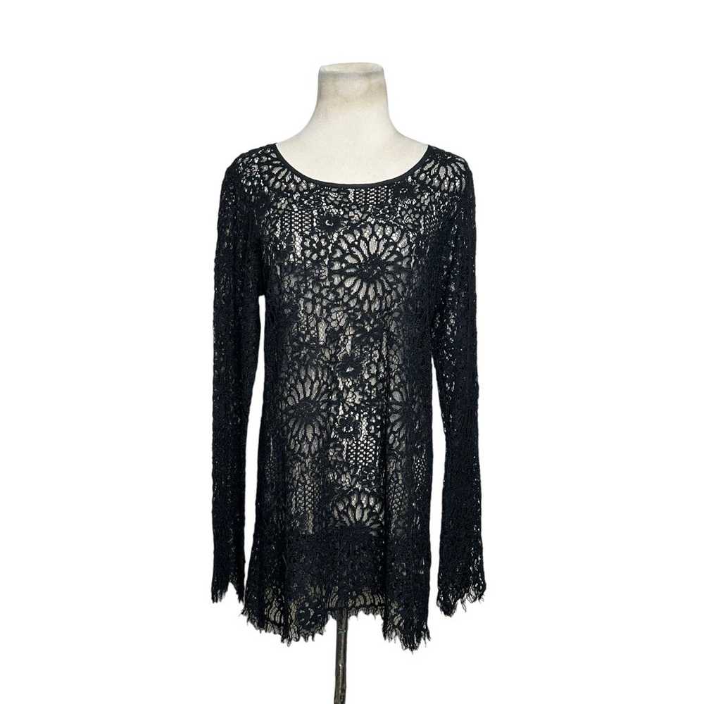 Gold Hawk black sheer long sleeves lace top size … - image 12