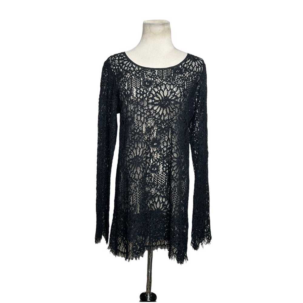 Gold Hawk black sheer long sleeves lace top size … - image 9