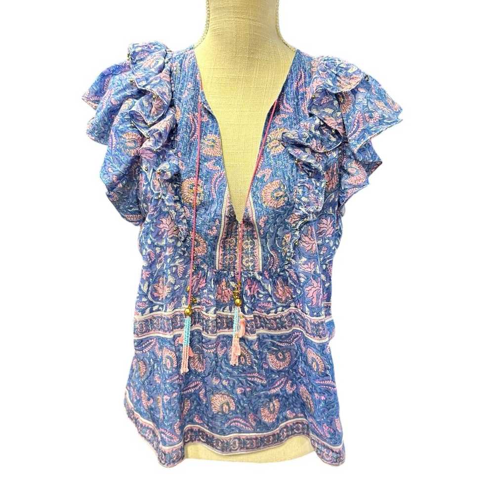 Bell Kiara Printed Flutter Sleeve Top Blue - image 2