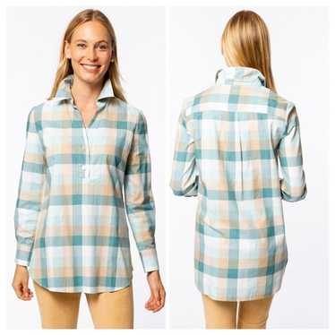 Tyler Boe Teri Helmsley Plaid Beryl Blue Tunic Top - image 1