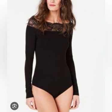 MMK Black Lace-Trim-Off-The-Shoulder Bodysuit - image 1