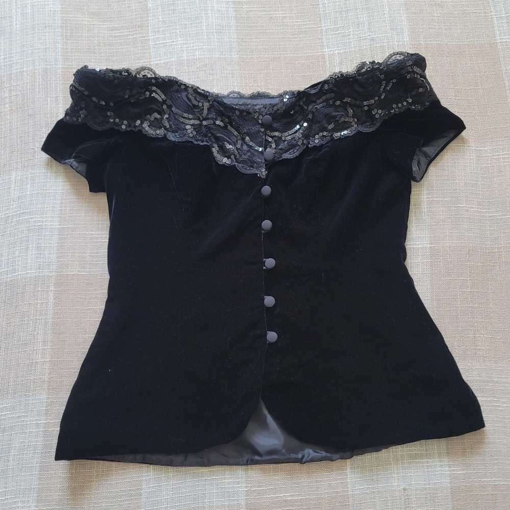 80s Black Velvet Top - image 1