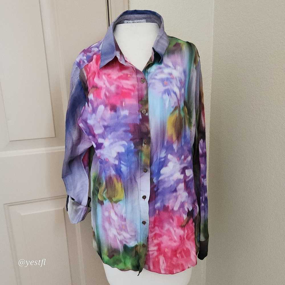 Johnny Was 3J Workshop tie dye cotton silk button… - image 1