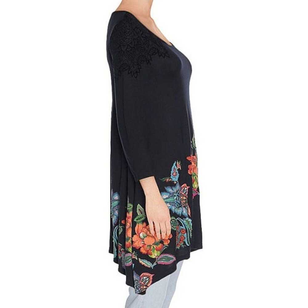 Desigual Ramona Tunic Top Black Floral Beaded Flo… - image 3