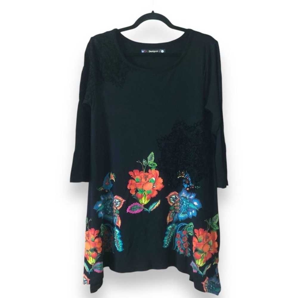 Desigual Ramona Tunic Top Black Floral Beaded Flo… - image 4