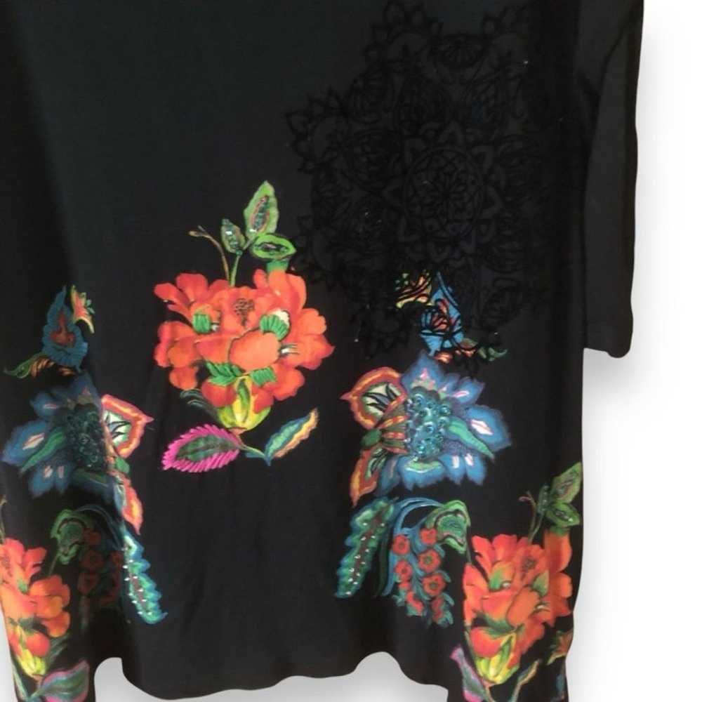 Desigual Ramona Tunic Top Black Floral Beaded Flo… - image 6