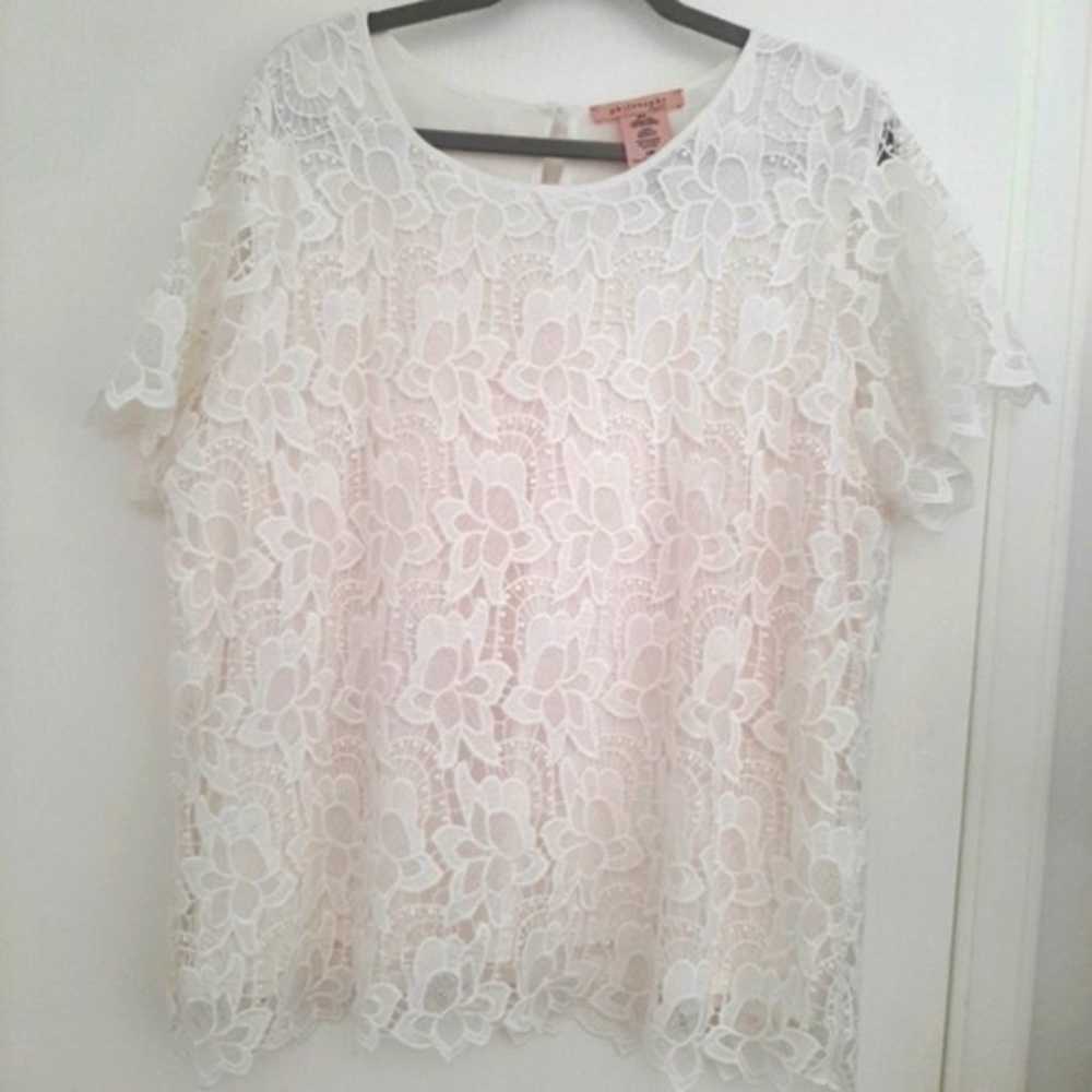 Lace Overlay Off White Lined Blouse XXL - image 1