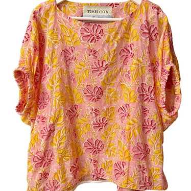 Tish Cox Kloe Pink Gold Floral Print Cotton Top E… - image 1