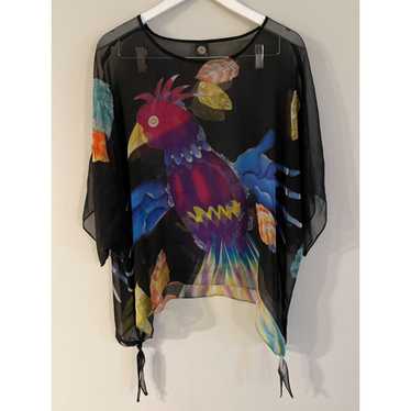 Cocoon House 100% Silk Bird Flowy Top Size S/M - image 1