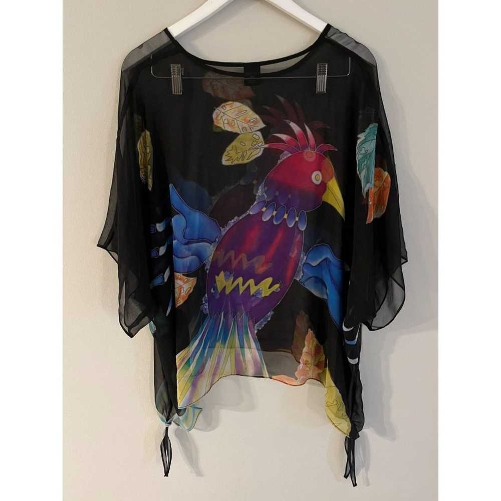 Cocoon House 100% Silk Bird Flowy Top Size S/M - image 2