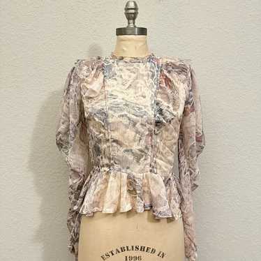 KARLIE Sheer Snakeskin Print Ruffled Blouse Batwin