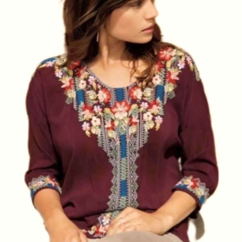 Johnny Was Rosa rayon deep plum floral embroidere… - image 1