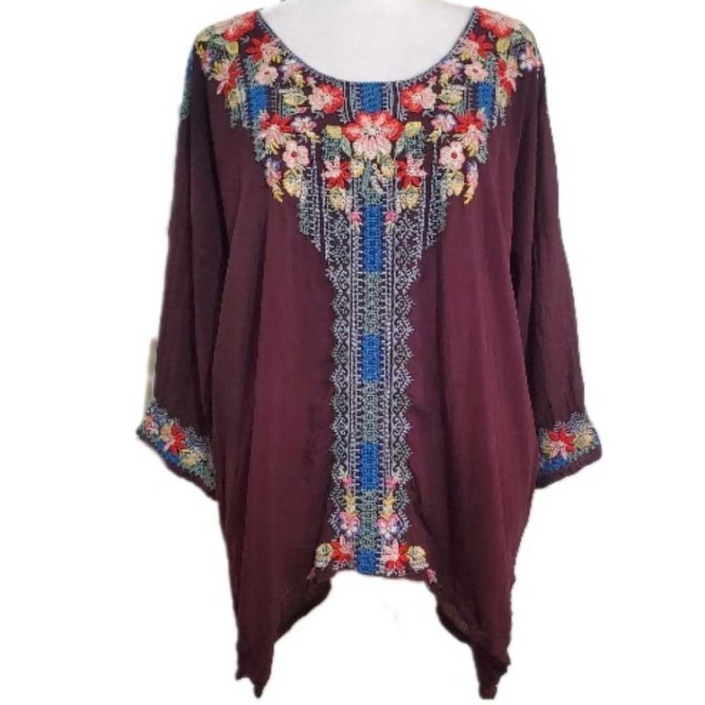 Johnny Was Rosa rayon deep plum floral embroidere… - image 2