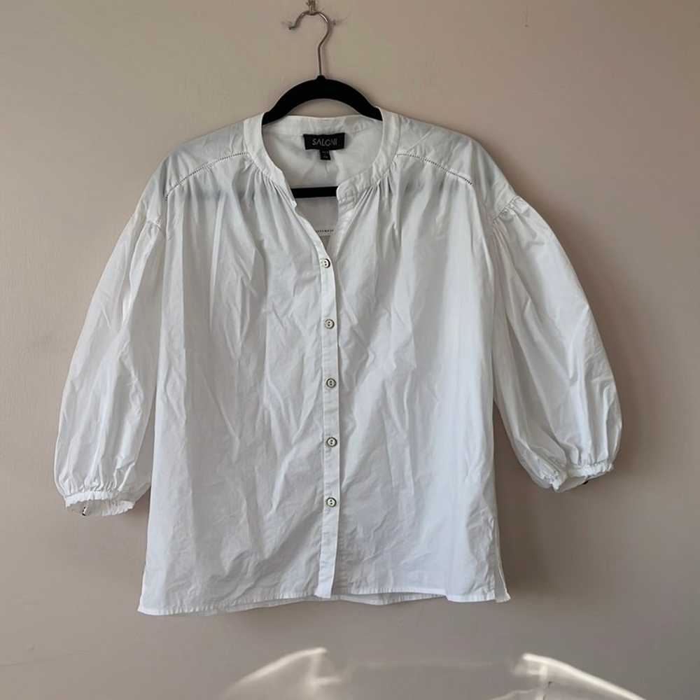 SALONI White Button Down Blouse Puff Sleeves Size… - image 1