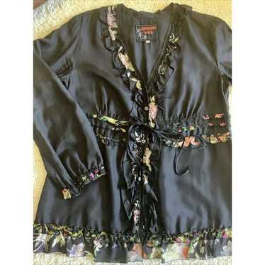 Johnny Was  Black Silk Shirt Size Medium - image 1