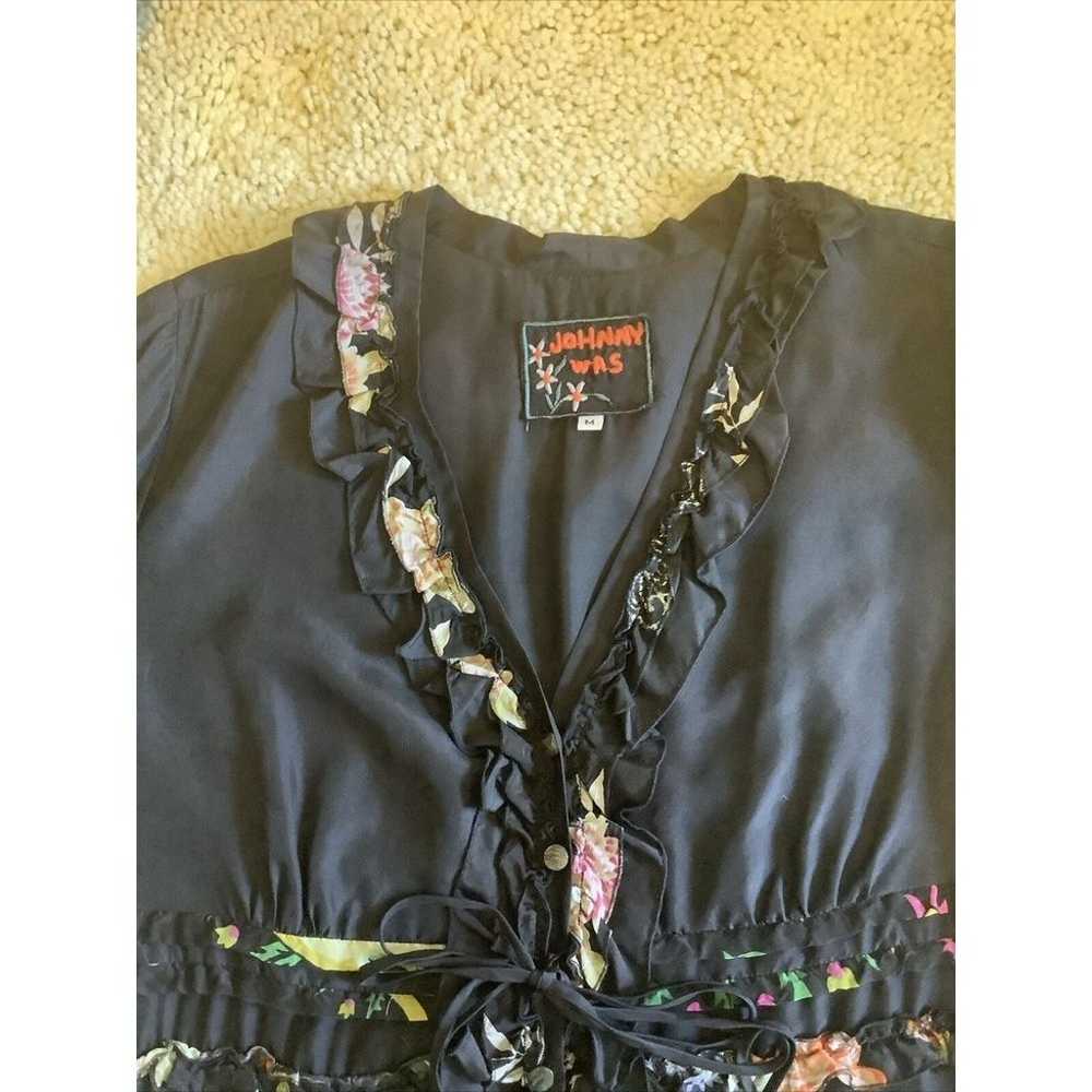 Johnny Was  Black Silk Shirt Size Medium - image 5