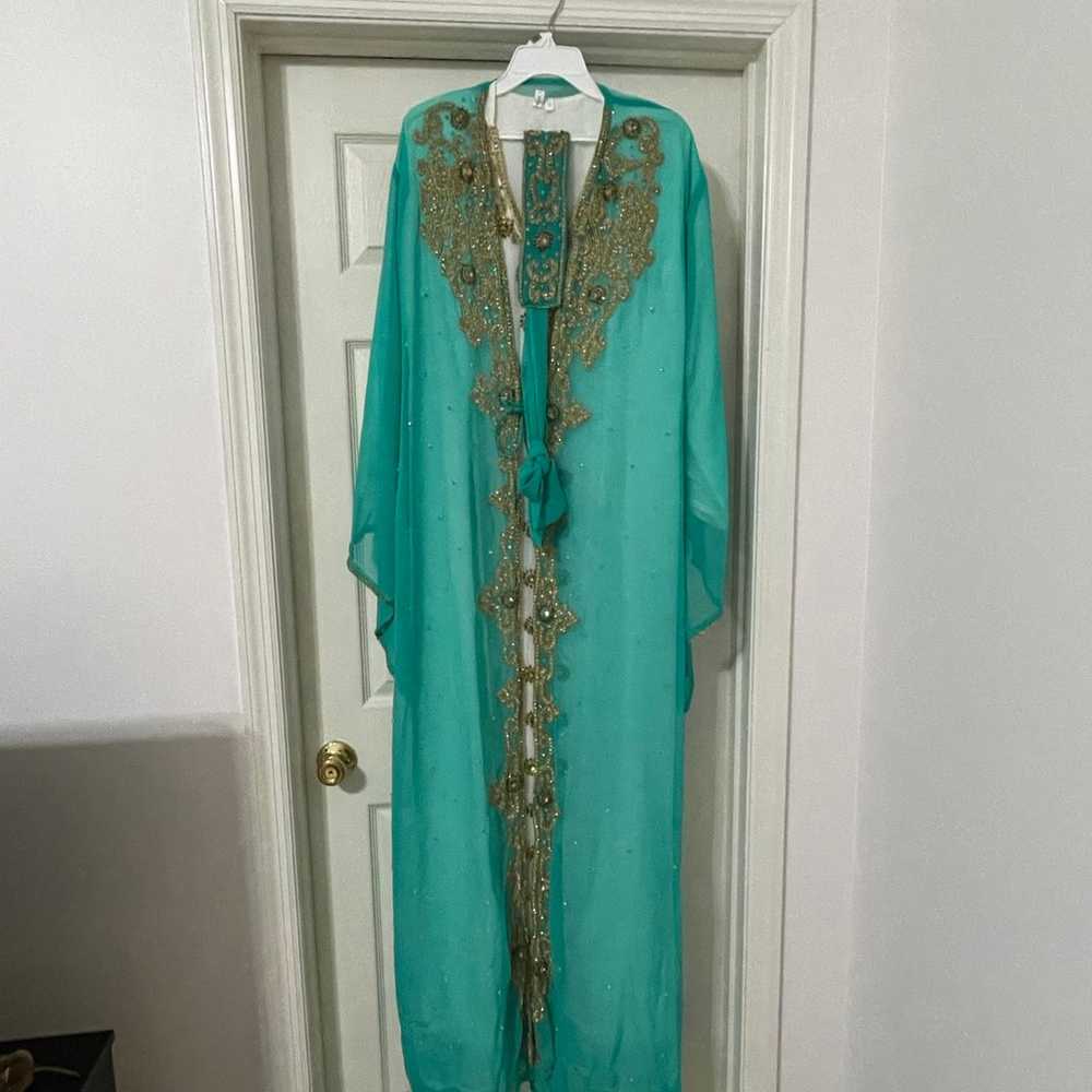 White and Teal Kaftan - image 2