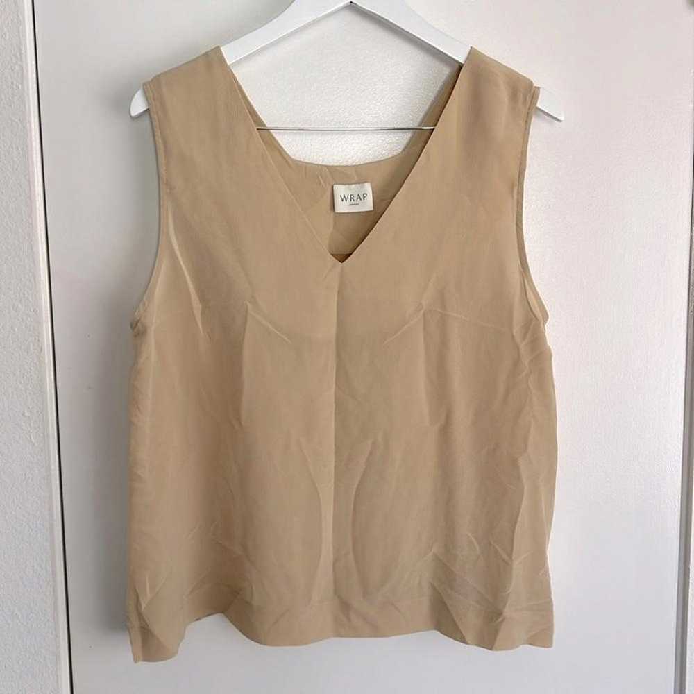 WRAP LONDON 100% Silk Tan Neutral V Neck Sleevele… - image 1