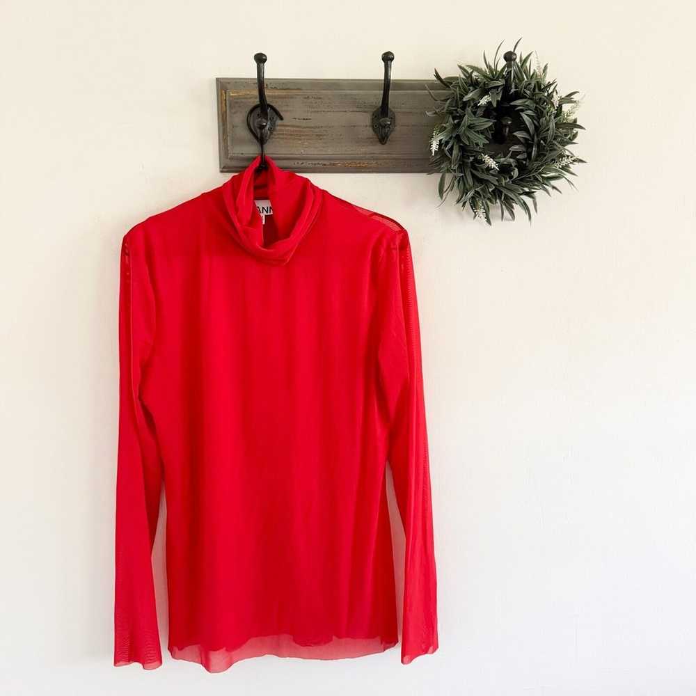 Ganni Red Mesh Turtleneck Blouse L - image 1