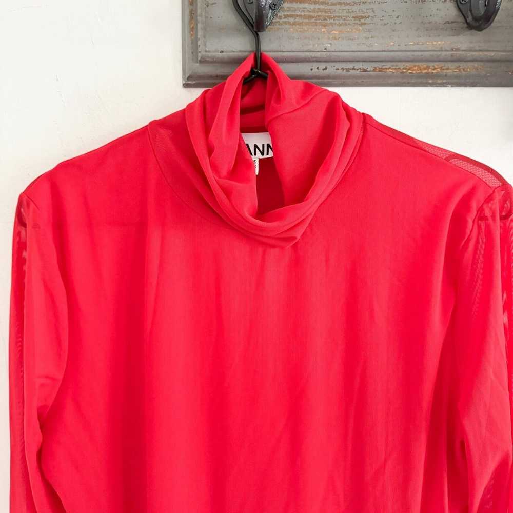 Ganni Red Mesh Turtleneck Blouse L - image 2