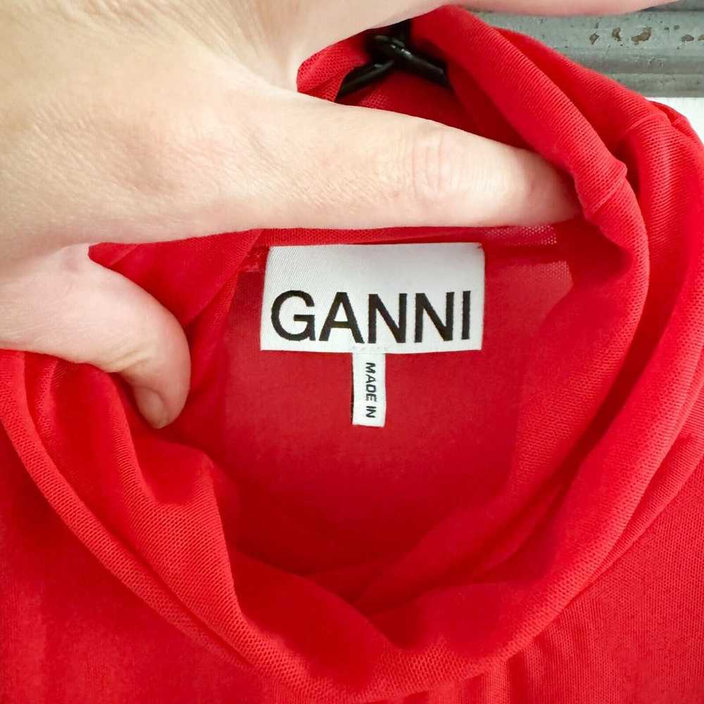 Ganni Red Mesh Turtleneck Blouse L - image 4