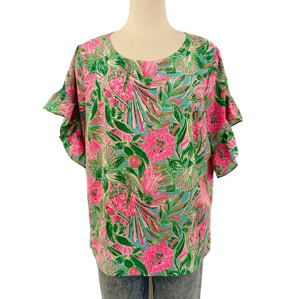 Lilly Pulitzer Darlah Top Short Ruffle Sleeve Box… - image 1