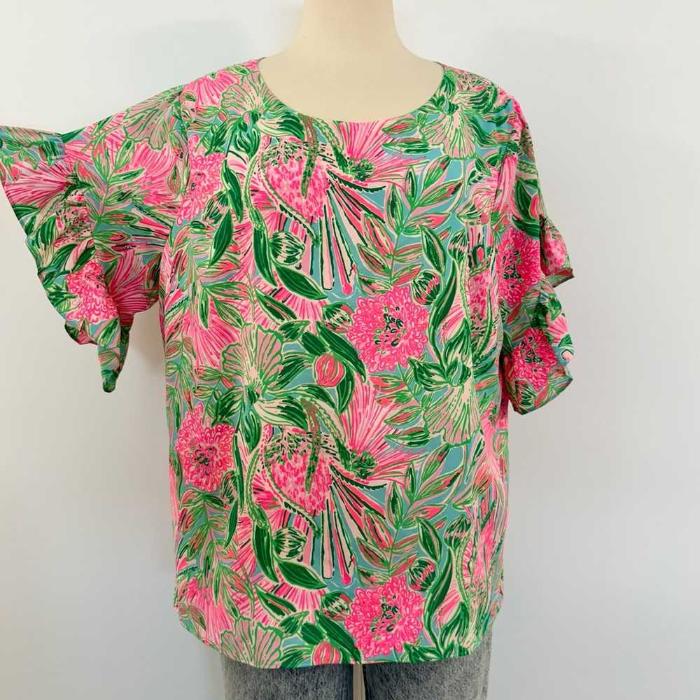 Lilly Pulitzer Darlah Top Short Ruffle Sleeve Box… - image 2