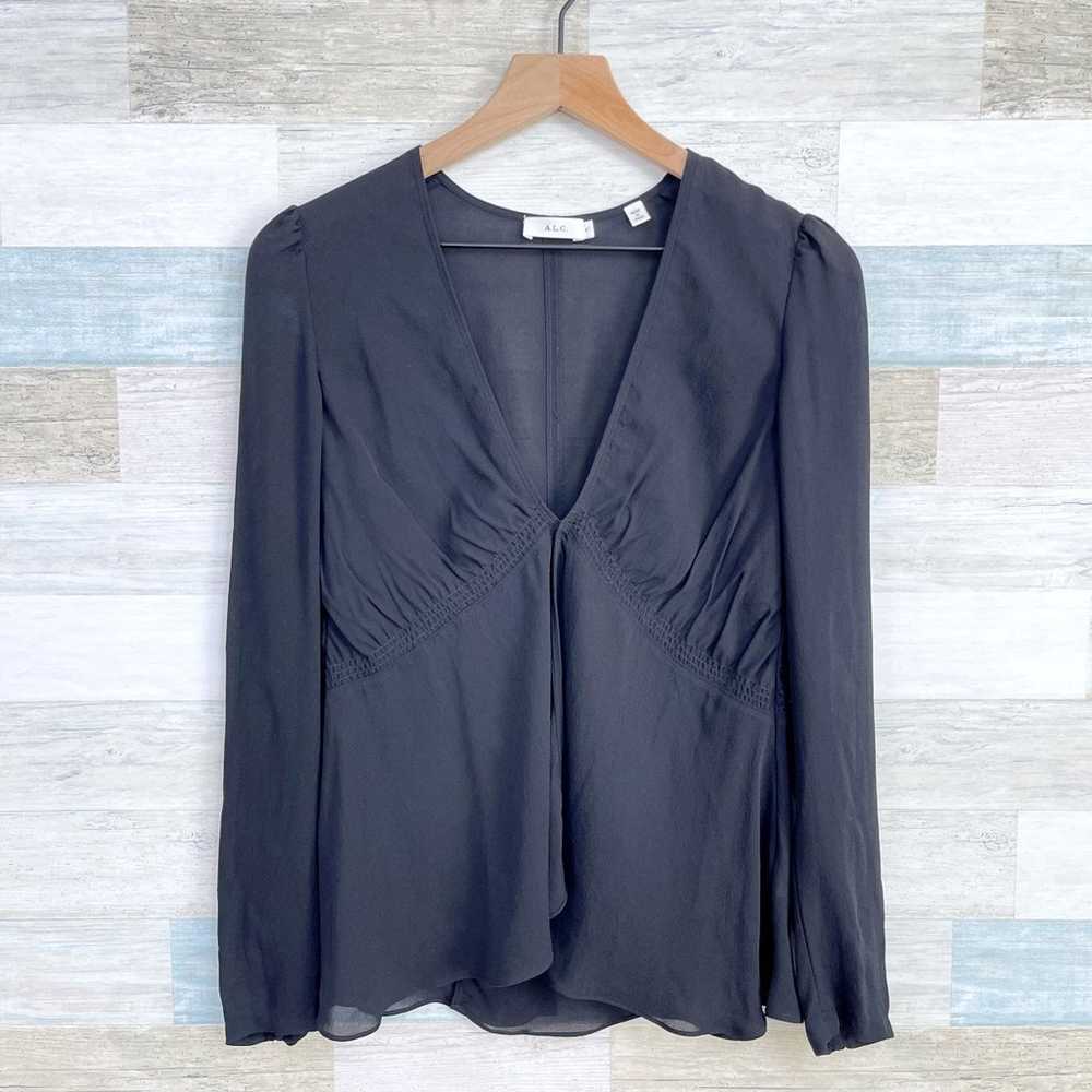 A.L.C. 100% Silk Crepe Tulip Hem Peplum Blouse Bl… - image 1