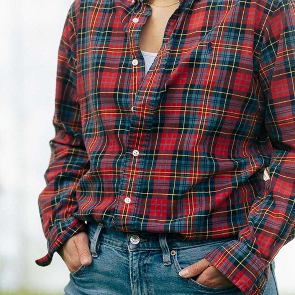 RARE RALPH LAUREN Red Plaid Button Shirt Small - image 7