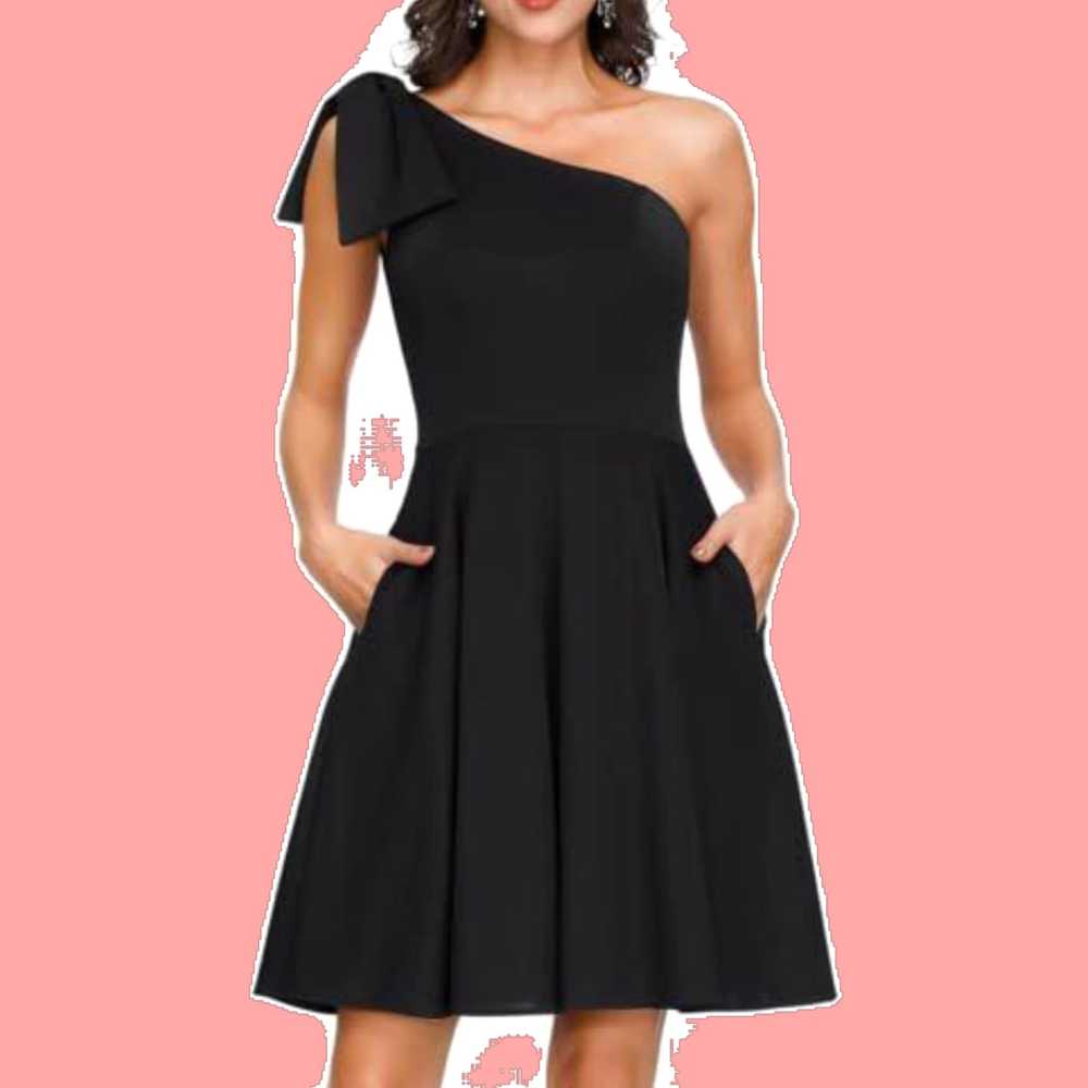 Vintage Elegant Black Formal Swing One Shoulder B… - image 1