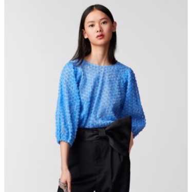 ZARA • Blue 3D Floral Rosette Puff Sleeve Cropped 