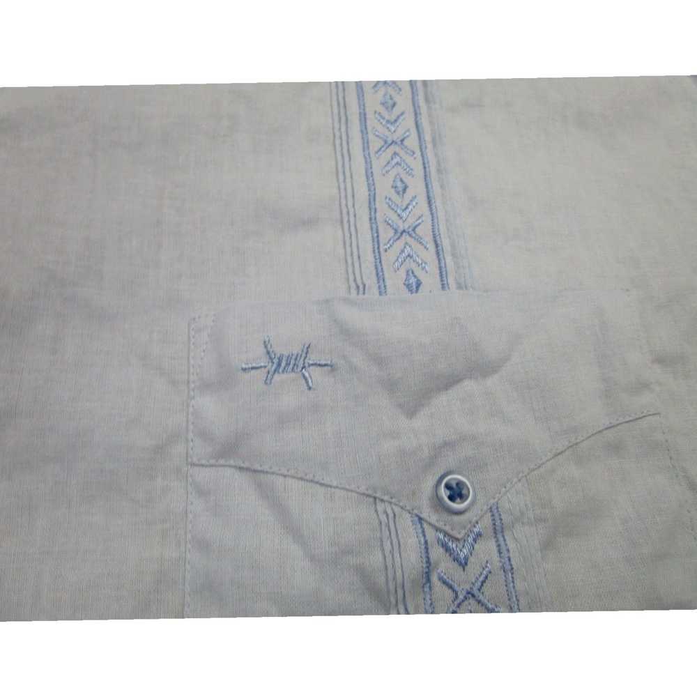 Blend Mens Blue Linen Blend Cuban Embroidered Cam… - image 3