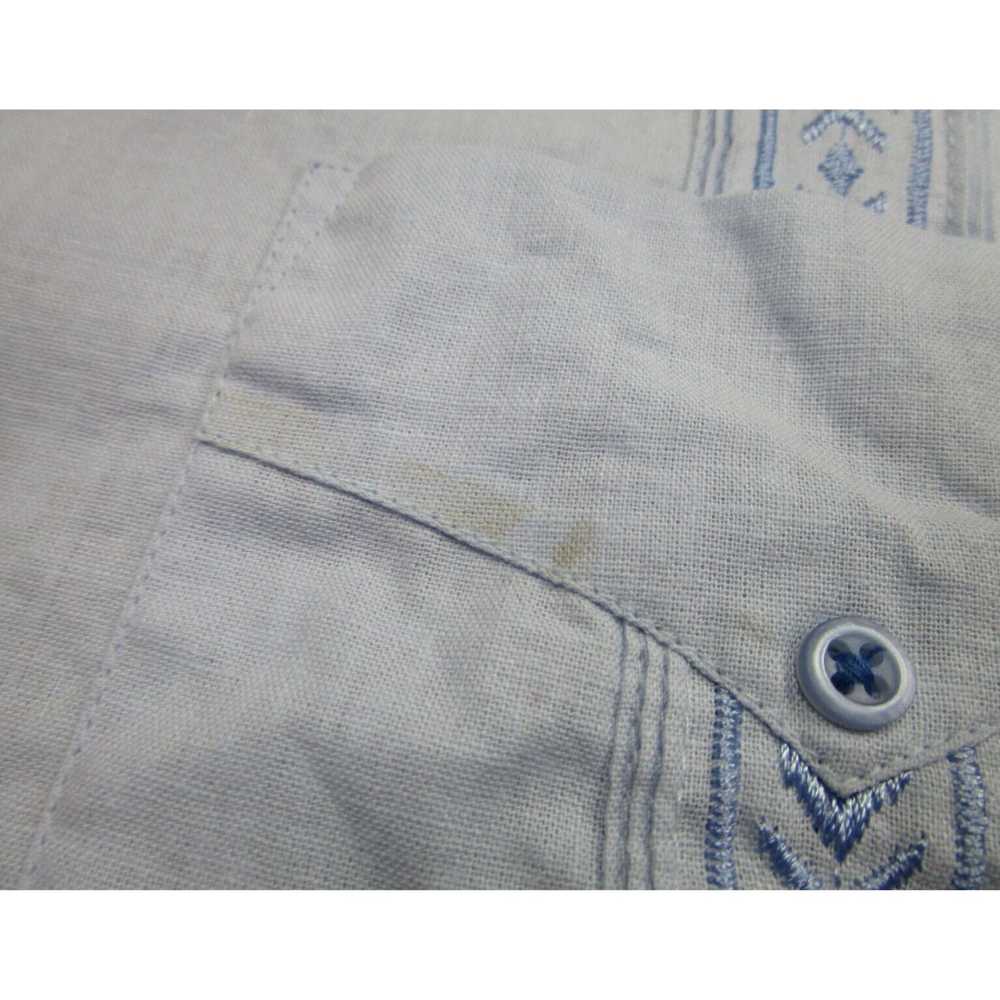 Blend Mens Blue Linen Blend Cuban Embroidered Cam… - image 4