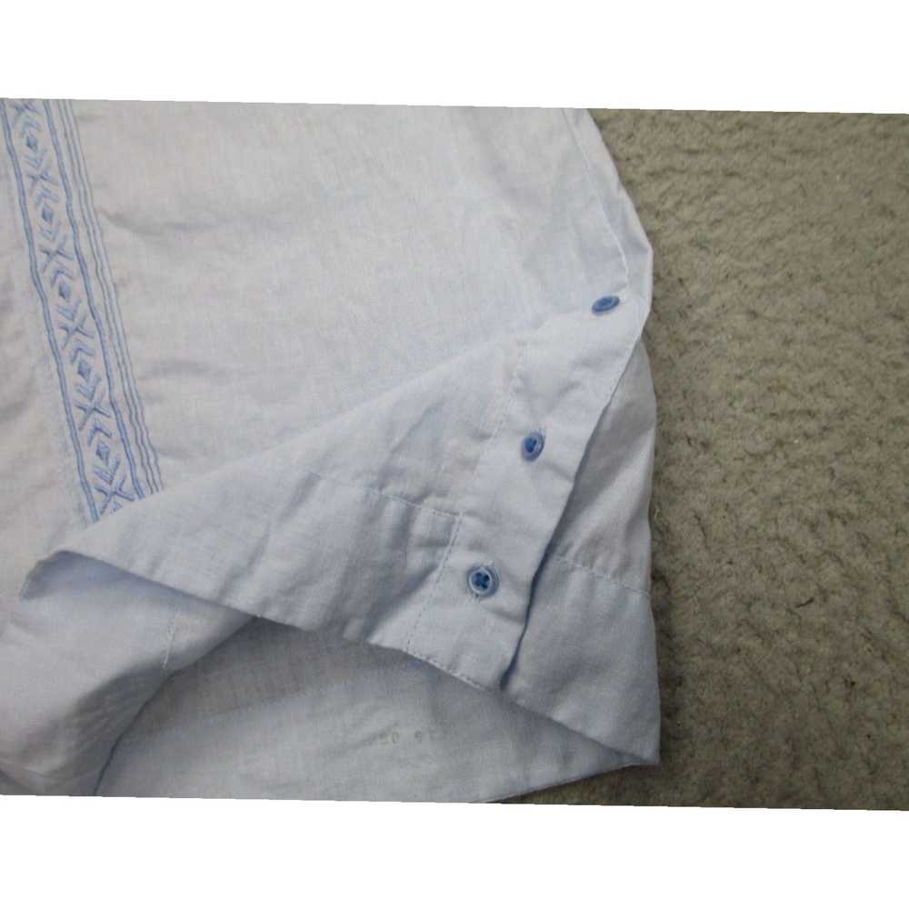 Blend Mens Blue Linen Blend Cuban Embroidered Cam… - image 7